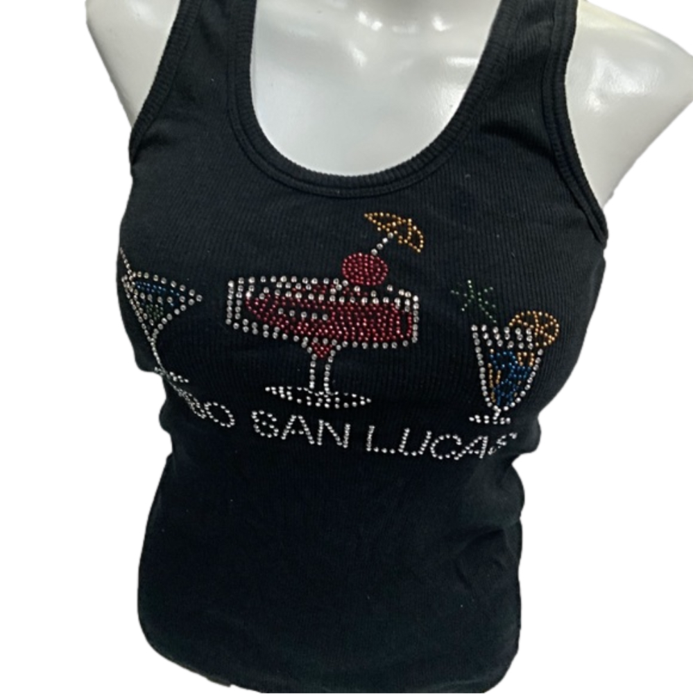 Black Tank Top with Rhinestones 	-Cabo San Lucas